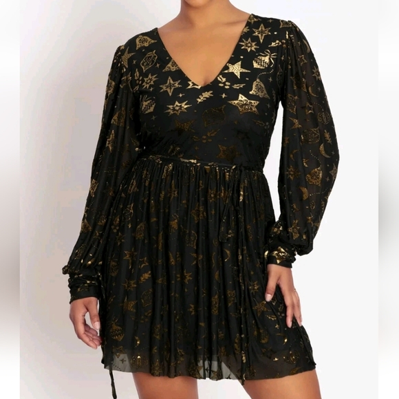 NWT Blackmilk Burned Velvet Christmas Baubles Gold Foil Romance Heavenly Dress - Picture 2 of 16